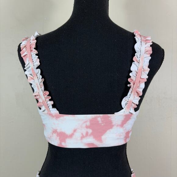 Aerie Two Piece Printed Ruffle Bandeau Bikini Top and Cheekiest Bottom Swimsuit - Picture 8 of 12